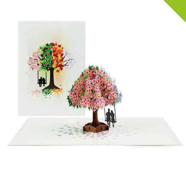 vier jaargetijden boom  - 3D pop-up wenskaart Kiriori
