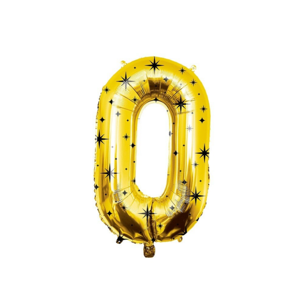 Classy party folieballon goud / zwart - cijfer 0