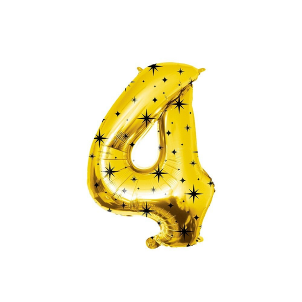 Classy party folieballon goud / zwart - cijfer 4
