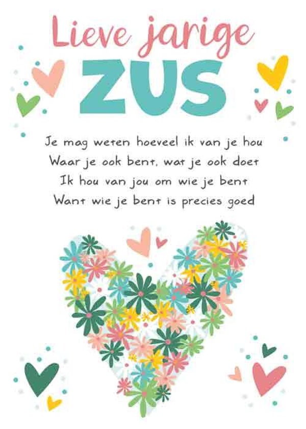 Jarige zus - wenskaart Intense