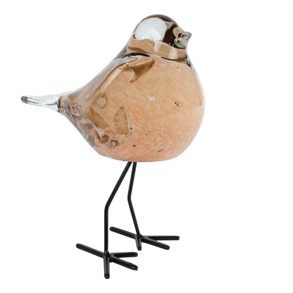Sculptuur Bird op voet - vogel glas beige