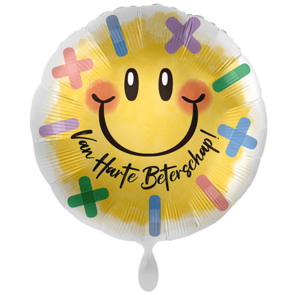 Beterschap smiley met pleisters  - folieballon