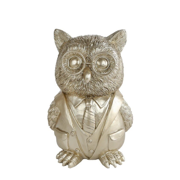 Sculptuur uil met bril - champagne goud