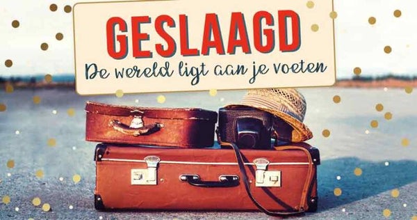 Geslaagd de wereld ligt aan je voeten - wenskaart geslaagd