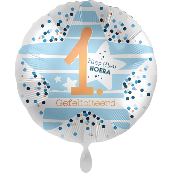 1 Hoep hoep hoera blauw - folieballon