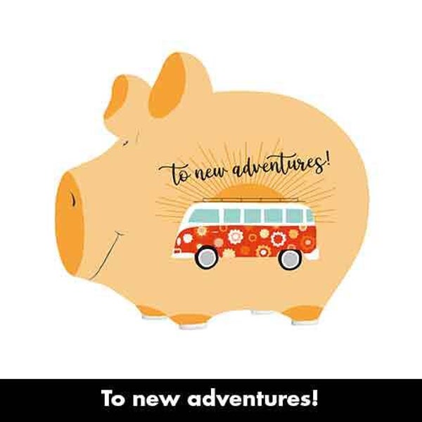 To new adventures- spaarpot varken in geschenkverpakking