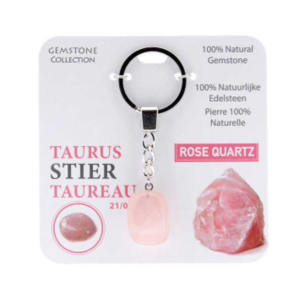 Rozen quartz  - sleutelhanger sterrenbeeld stier - Gemstone