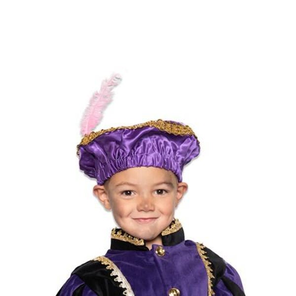 Pietbaret satijn met veer - paars