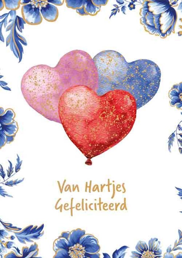 Van hartjes gefeliciteerd - wenskaart Azul