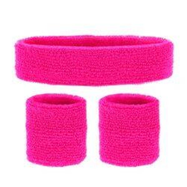 Zweetband set - neon roze