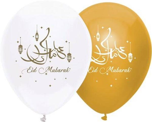 Eid Mubarak - ballonnen wit/goud