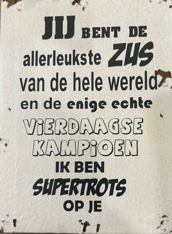 Zus Vierdaagse kampioen - tekstblok vierdaagse