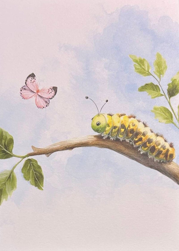 Rups en vlinder  - wenskaart mooz