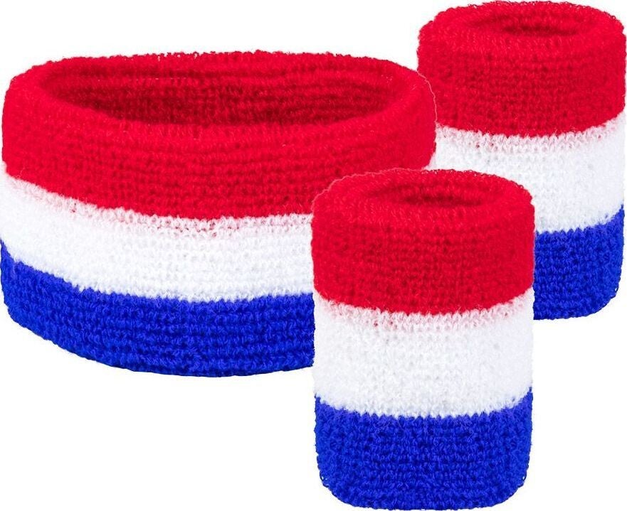 Zweetband set - rood wit blauw