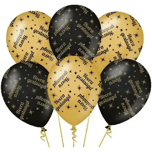 Geslaagd - ballonnen goud/zwart metallic