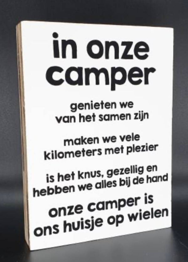 In onze camper - tekstblok woodart