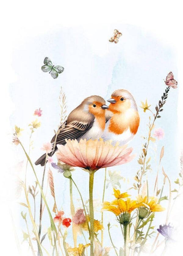 Roodborstjes - wenskaart mooz