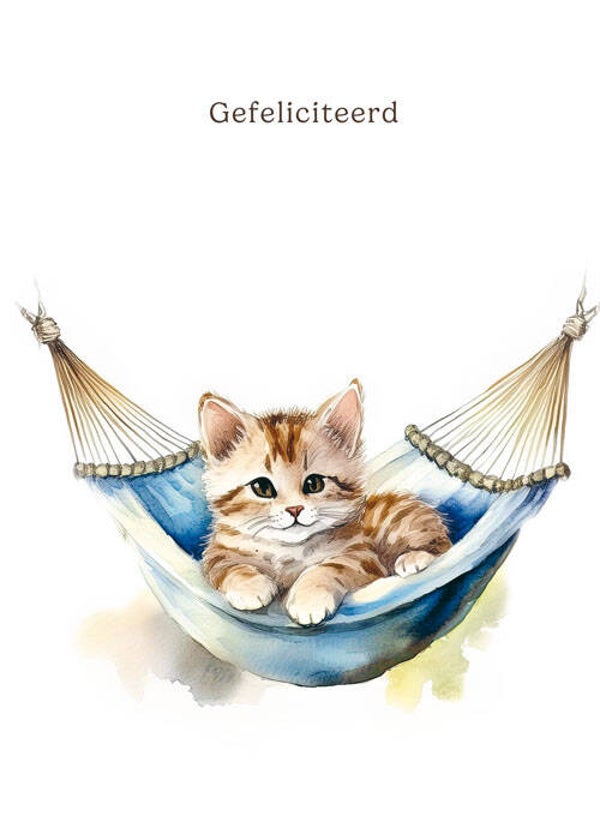 Gefeliciteerd kitten / kat - wenskaart mooz