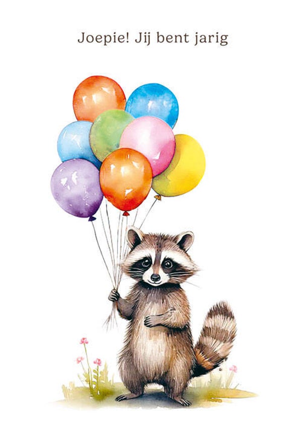 Joepie! Jij bent jarig wasbeer - wenskaart mooz