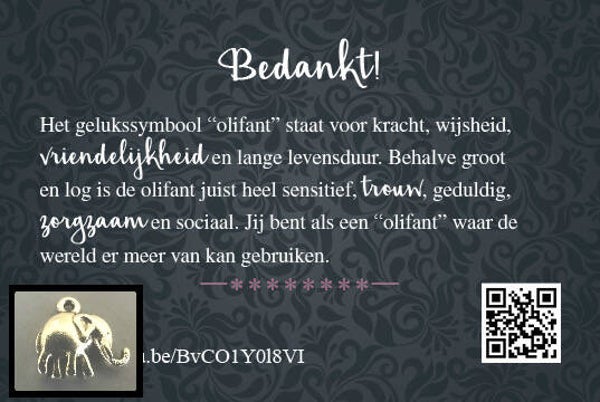 Olifant - cadeau kaartje met bedeltje
