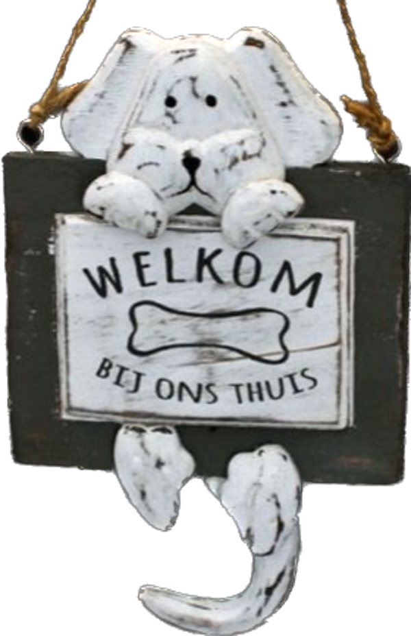 Welkom hond - bordje met haak woodart