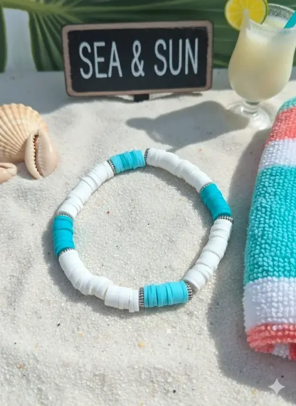Bracelet Heishi Sun & sea / blanc et bleu