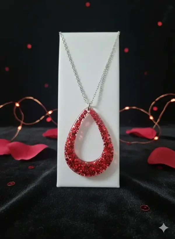 Collier goutte scintillante rouge & paillette