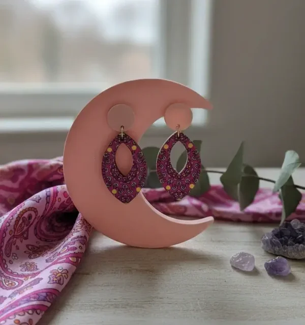 Boucles d’oreilles "Mandala" Bois & Acrylique Rose