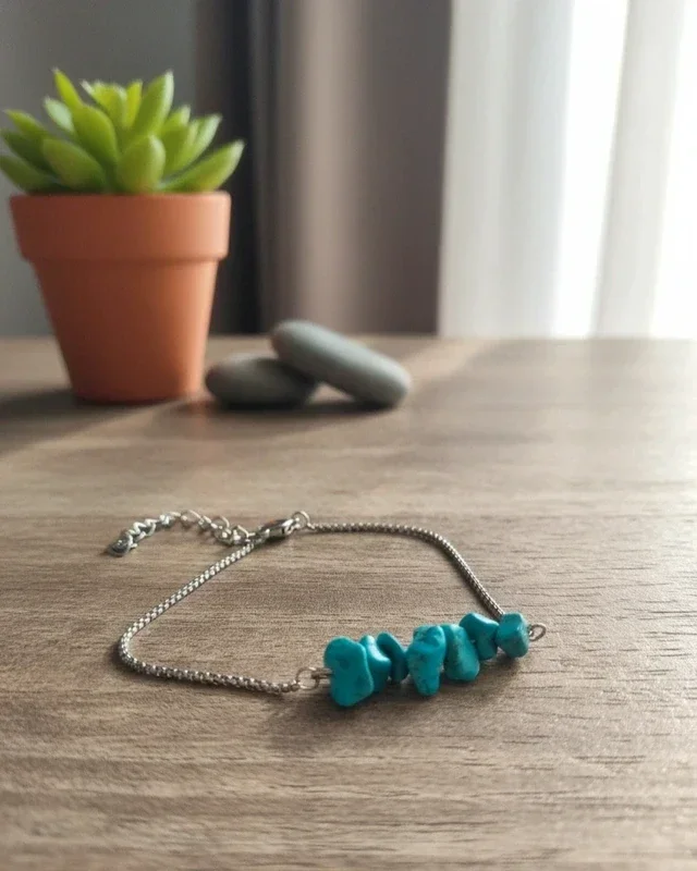 Bracelet chaîne & perles turquoise