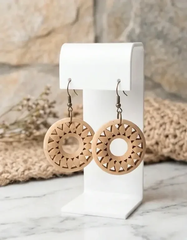 Boucles d'oreilles en bois – Design Solaire – Style Boho-Chic
