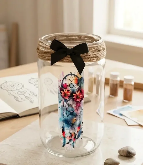 Bocal en verre décoré "Attrape rêve"