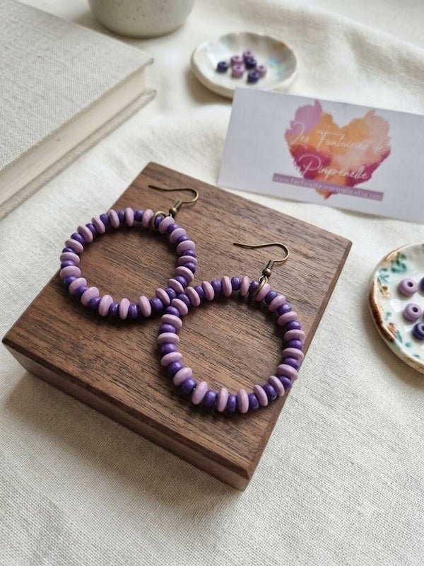Boucles d'oreilles créole "Boho Mauve et Violet"