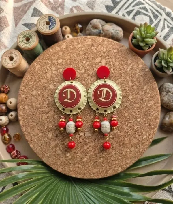 Boucles d'oreilles "Capsules" rouge & beige