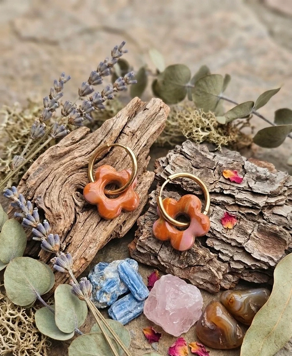 Boucles d'oreilles créole fleurs marron