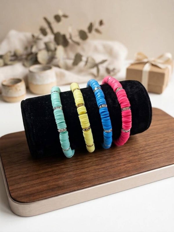 Bracelet Heishi & Strass Éclatant