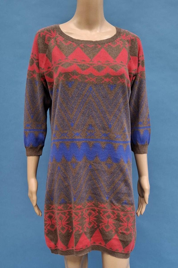 Montego Strickkleid 3/4 Arm braun/rot/blau Gr. XL (42)