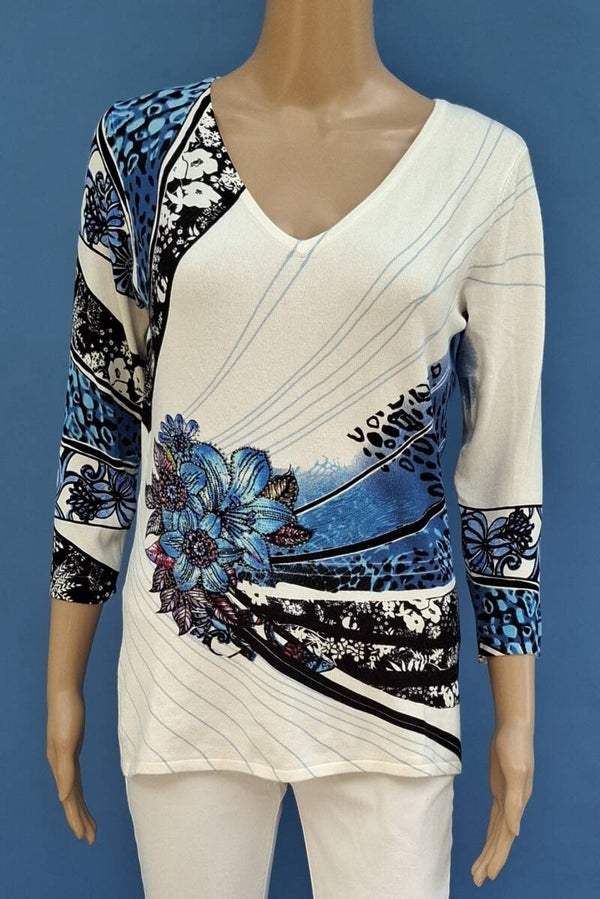 Imagini Pullover weiß/schwarz/blau 3/4 Arm Gr. XL (42)