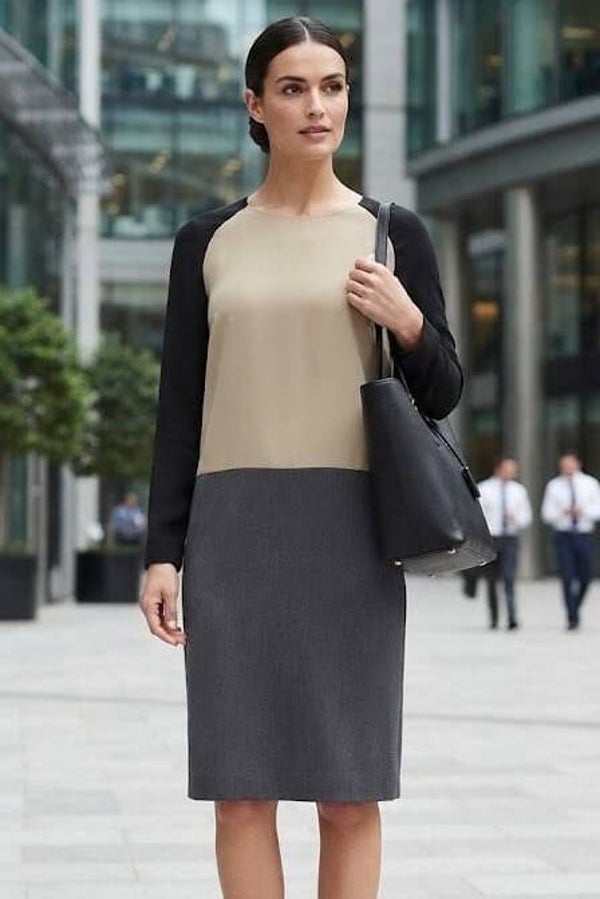 Max Mara Seidenkleid langarm schwarz /beige Gr. XL (42)