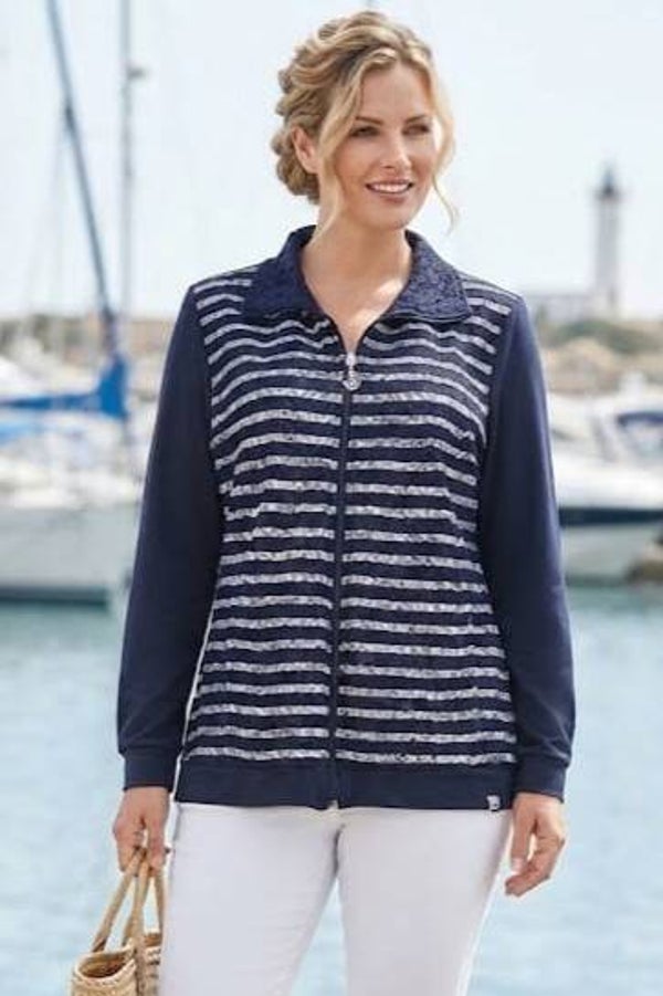 Flora Blue Strickjacke dunkelblau/weiß mit Streifenmuster Gr. L (40)
