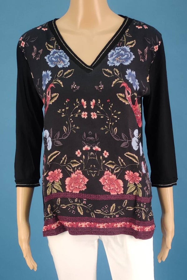 Desigual Shirt 3/4 Arm schwarz/bunt Gr. M (38)