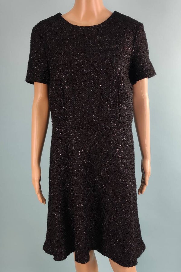 Esprit Glitzer-Pallietten Kleid kurzarm schwarz Gr. L (40)