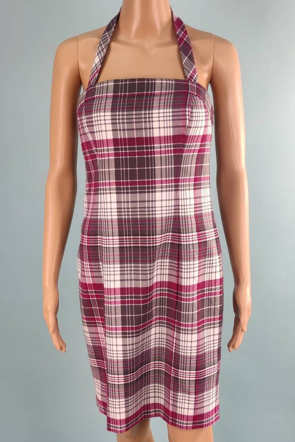 Esprit Neckholder Kleid ärmellos kariert lila/grau Gr. M (38)