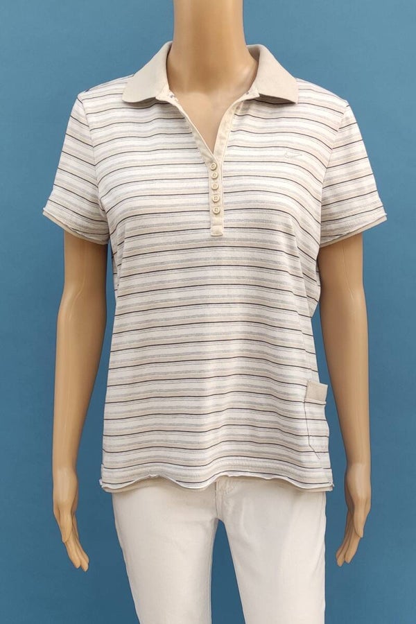 Nike Golf Poloshirt kurzarm beige/weiß/grau gestreift Gr. L (40)