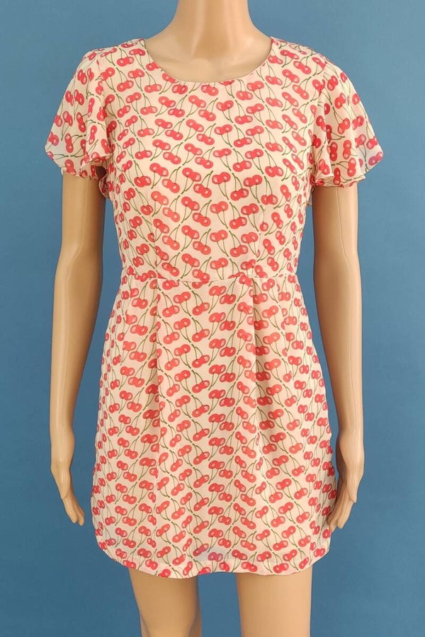Vero Moda Kleid kurzarm beige/rot Gr. XS (34)