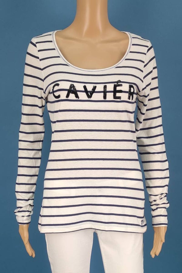 Tom Tailor Shirt langarm blau/weiß gestreift Gr. XS (34)