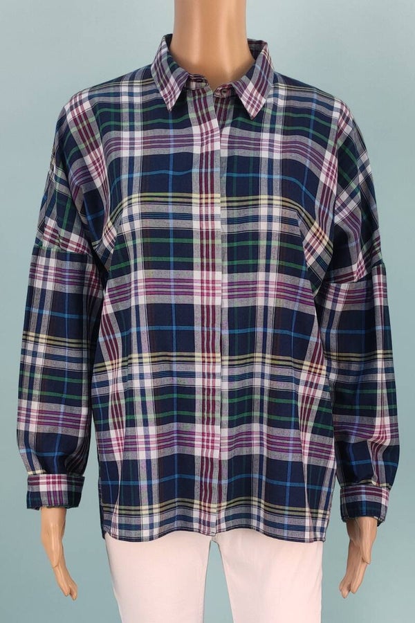 Esprit Bluse langarm dunkelblau/bunt kariert Gr. M (38)