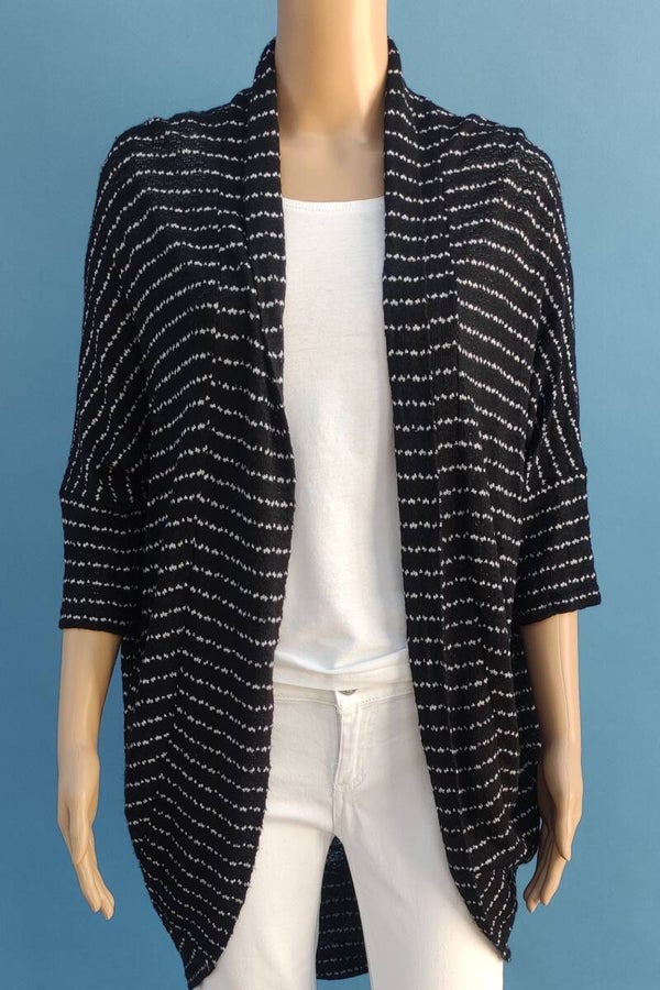 Mango Strickjacke 3/4 Arm schwarz/weiß gestreift Gr. M (38)