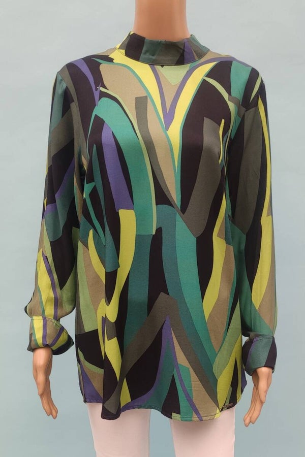 Elton Bluse langarm grün/bunt Gr. M (38) NEU