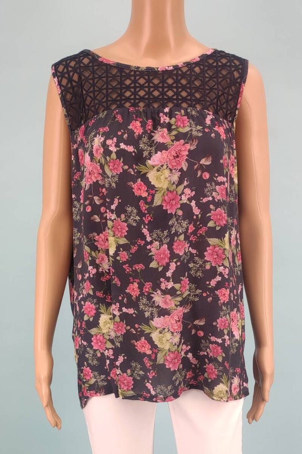 Street One Bluse ärmellos blau/rosa/grün Gr. XL (42)