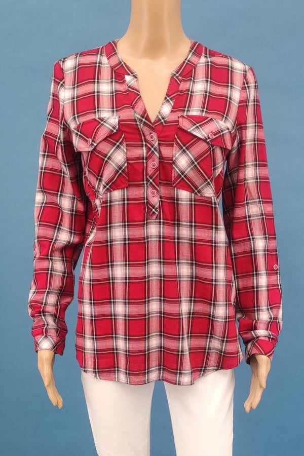 Esprit Bluse langarm rot/weiß kariert Gr. S (36)